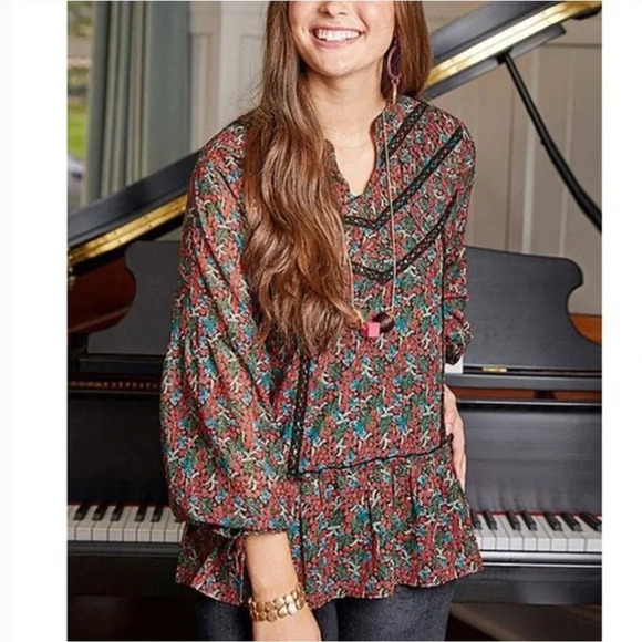 Matilda Jane Tunic Blouse Gypsy Sz XL Carol boho Floral Long Sleeves Peasant Top - Picture 1 of 7